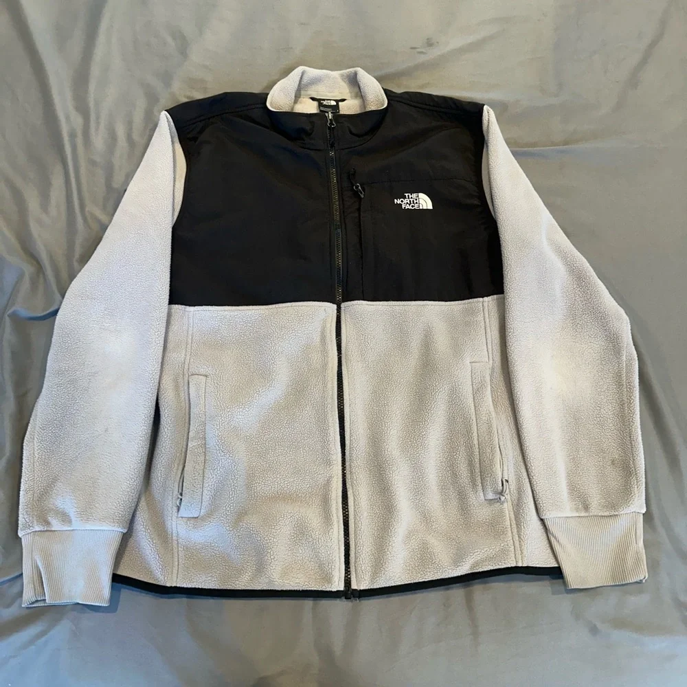 The North Face Full Zip Fleece Jacket Men’s L Light Grey  Black Outdoors‎